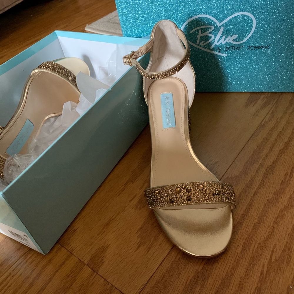 Betsey Johnson Gold Crystal Block Heel Sandal